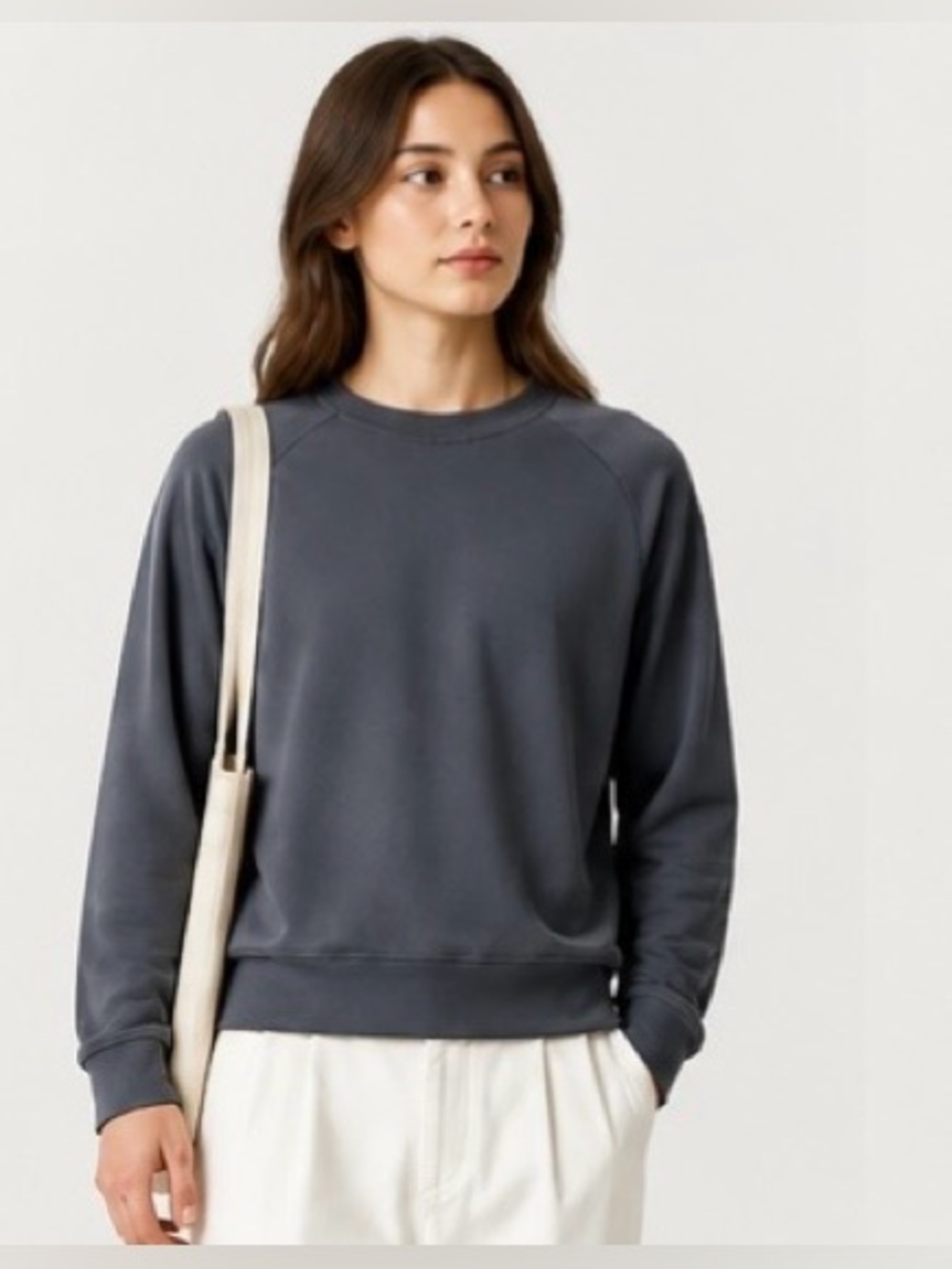 MAGASCHONI Crew Neck Sweatshirt Soft Blue Gray Banded Long Sleeves Unisex